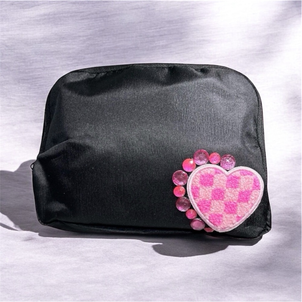 Black Go Everywhere Belt Bag with Pink Heart Accent
